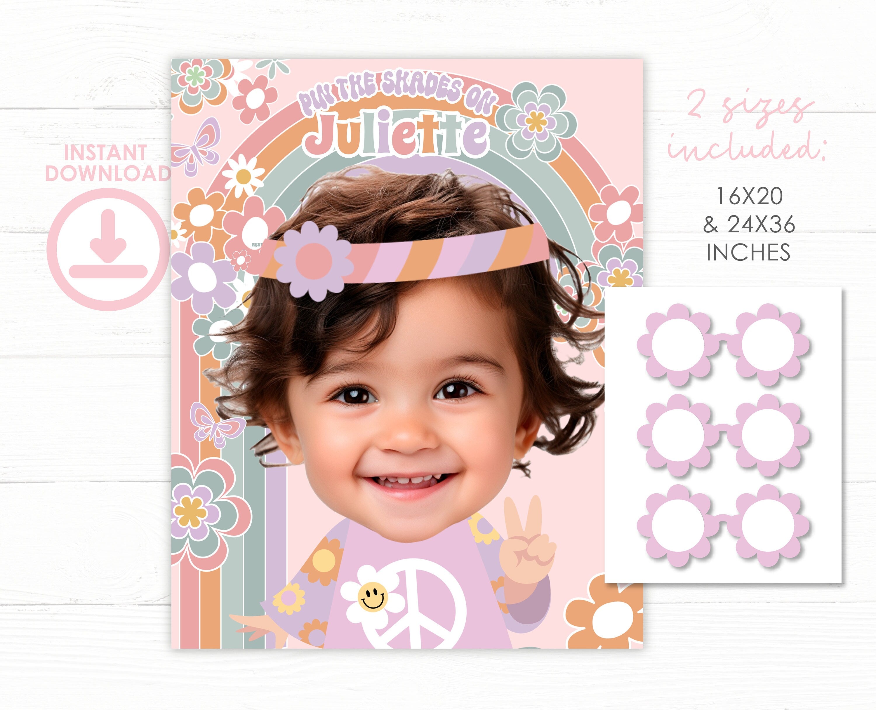 Groovy One Birthday Party Game: Pin the Shades (Digital Template)