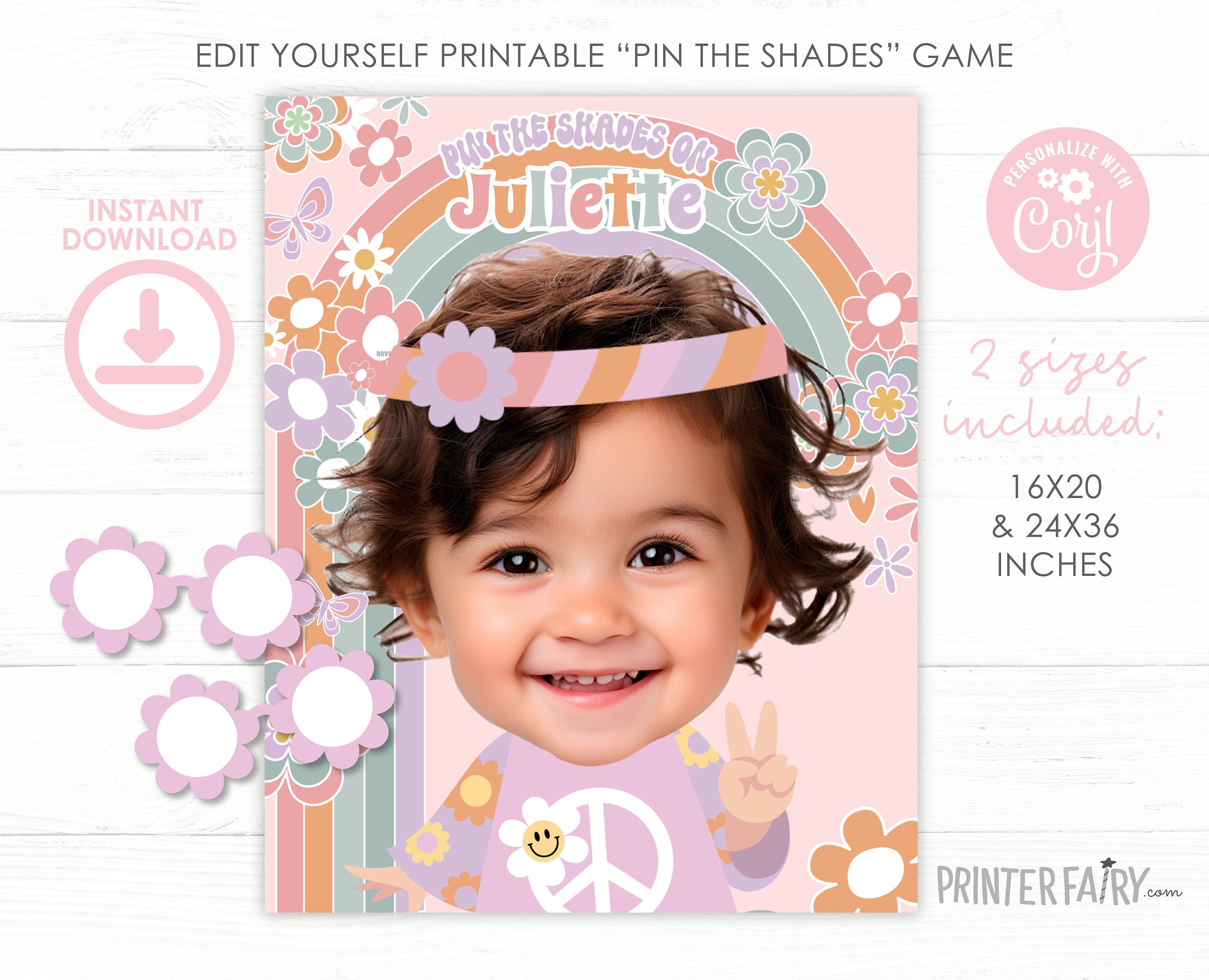 Groovy One Birthday Party Game: Pin the Shades (Digital Template)