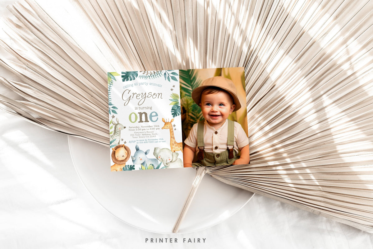 Safari Animals Editable Birthday Invitation with Photo