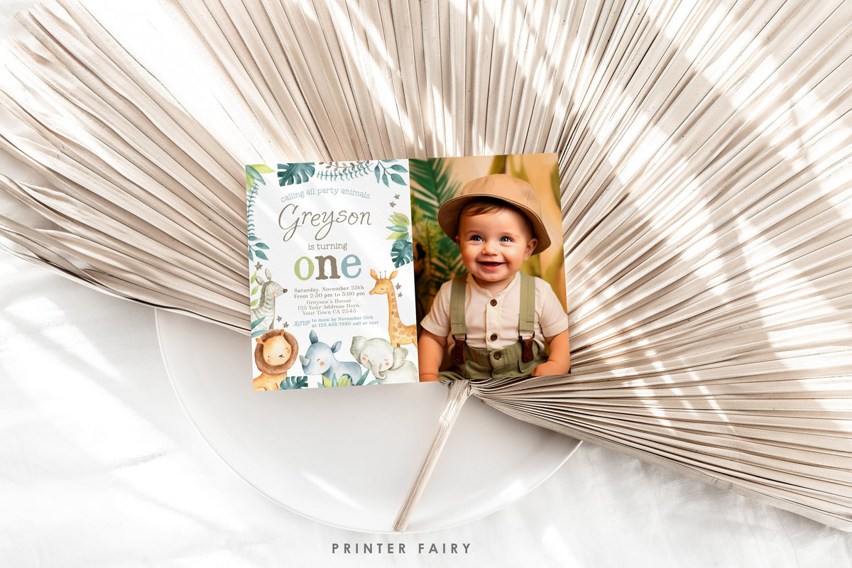 Safari Animals Editable Birthday Invitation with Photo