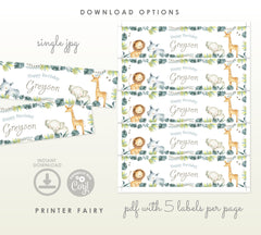 Jungle Animals Editable Water Bottle Labels, Wild One ,Safari Birthday Party Decorations
