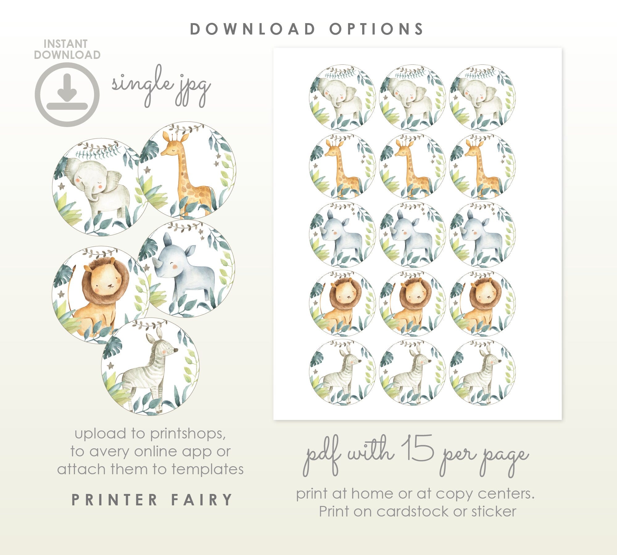 Safari Printable Toppers bundle, Wild One Birthday Party Decorations, Jungle Party Instant Download