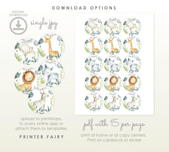 Safari Printable Toppers bundle, Wild One Birthday Party Decorations, Jungle Party Instant Download