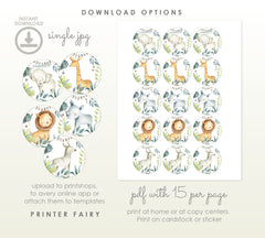 Safari Printable Toppers bundle, Wild One Birthday Party Decorations, Jungle Party Instant Download