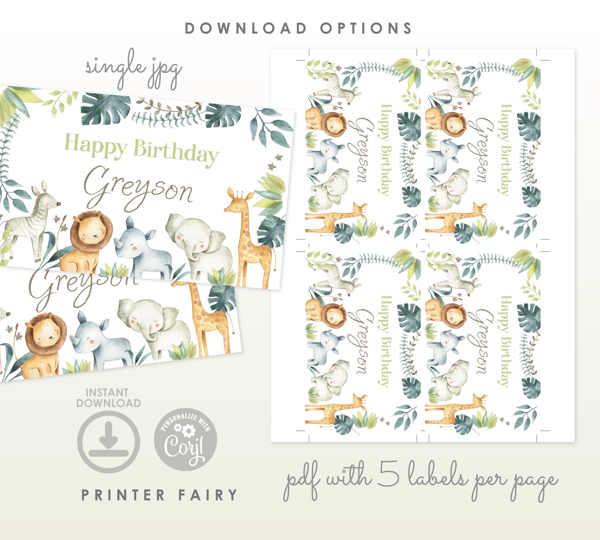 Safari Gable Box Label, Wild One Birthday Party Favor (Instant Download)