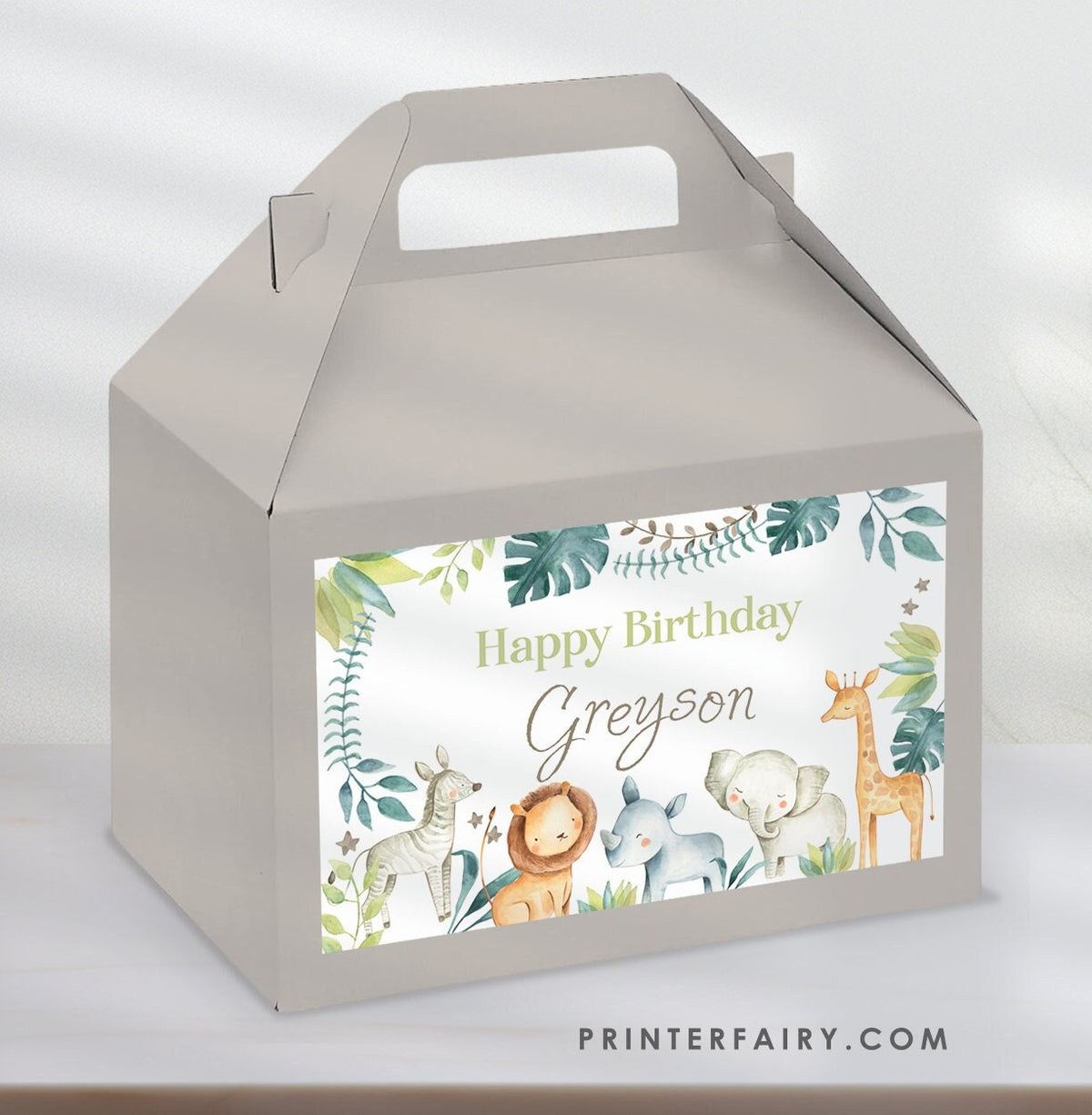 Safari Gable Box Label, Wild One Birthday Party Favor (Instant Download)