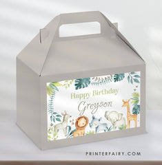 Safari Gable Box Label, Wild One Birthday Party Favor (Instant Download)