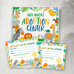Safari Animal Adoption Party Printable Sign, Certificate (Instant Download)