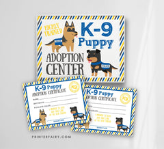K9 Puppy Adoption Sign and Certificate, Police Birthday Party (Instant Download)