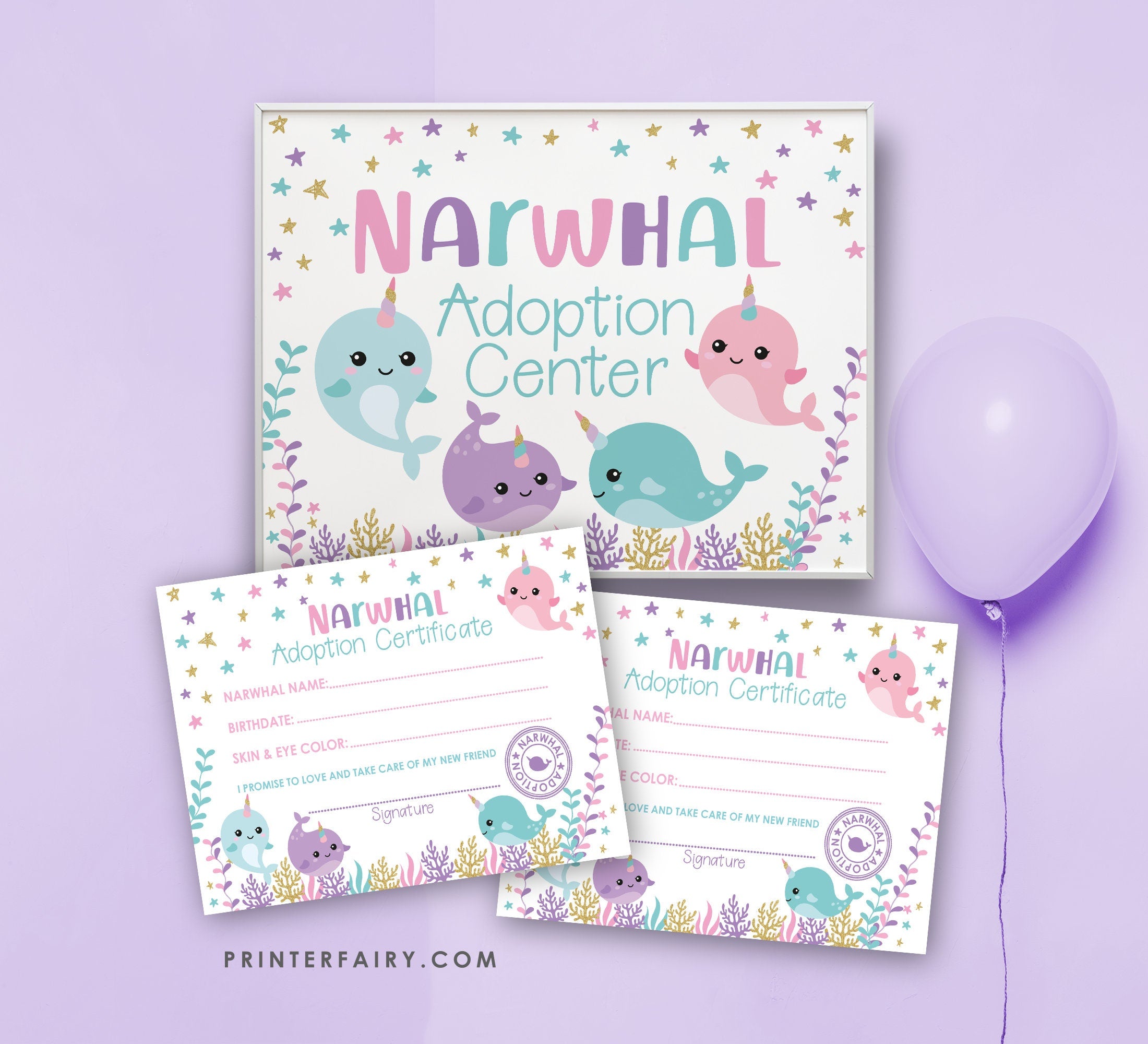 Narwhal Adoption Center Sign and Certificate (Digital Download)