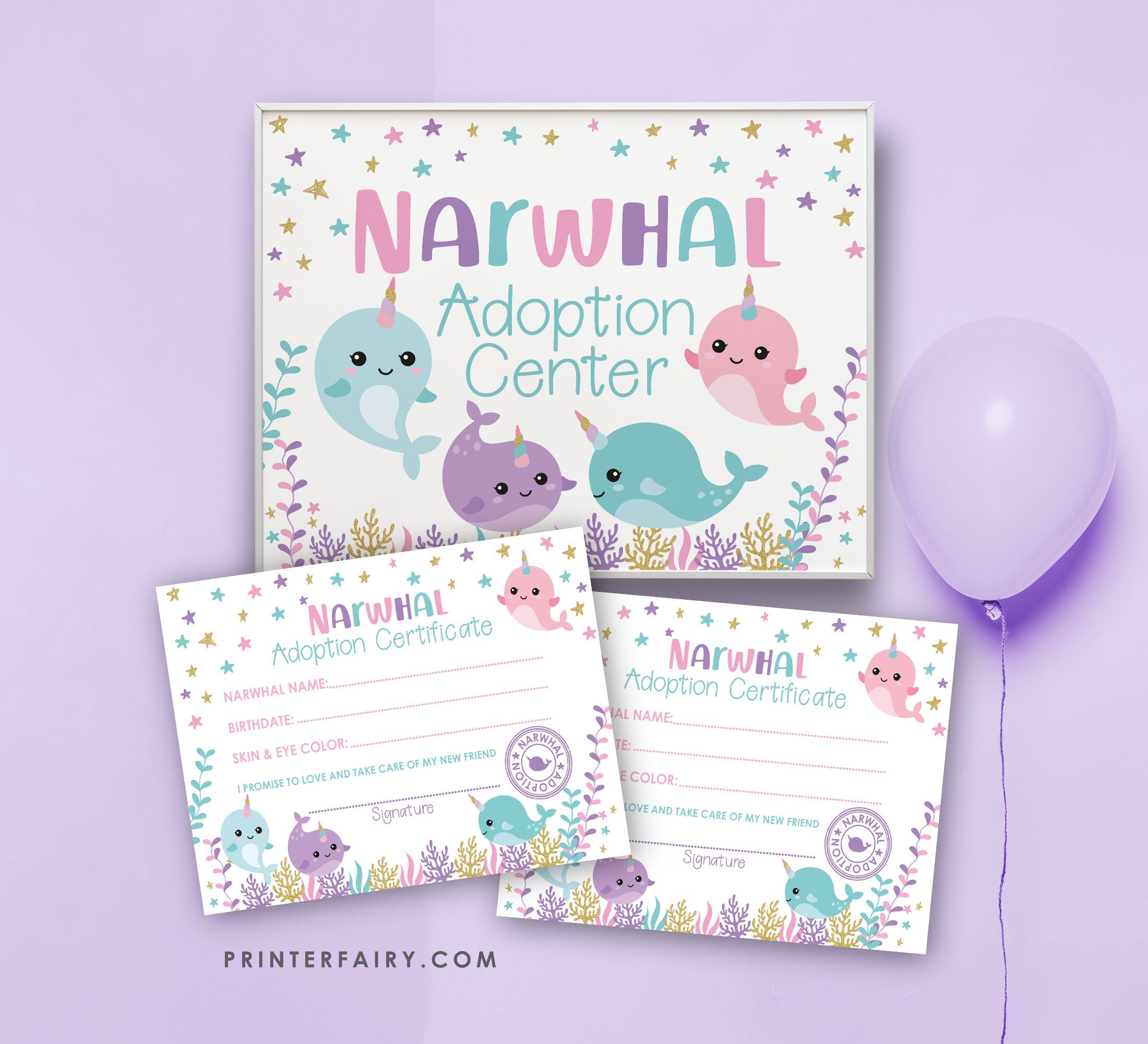 Narwhal Adoption Center Sign and Certificate (Digital Download)