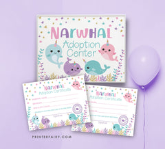Narwhal Adoption Center Sign and Certificate (Digital Download)