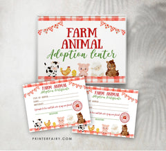 Farm Animal Adoption Sign & Certificate, Barnyard Birthday (Digital Download)