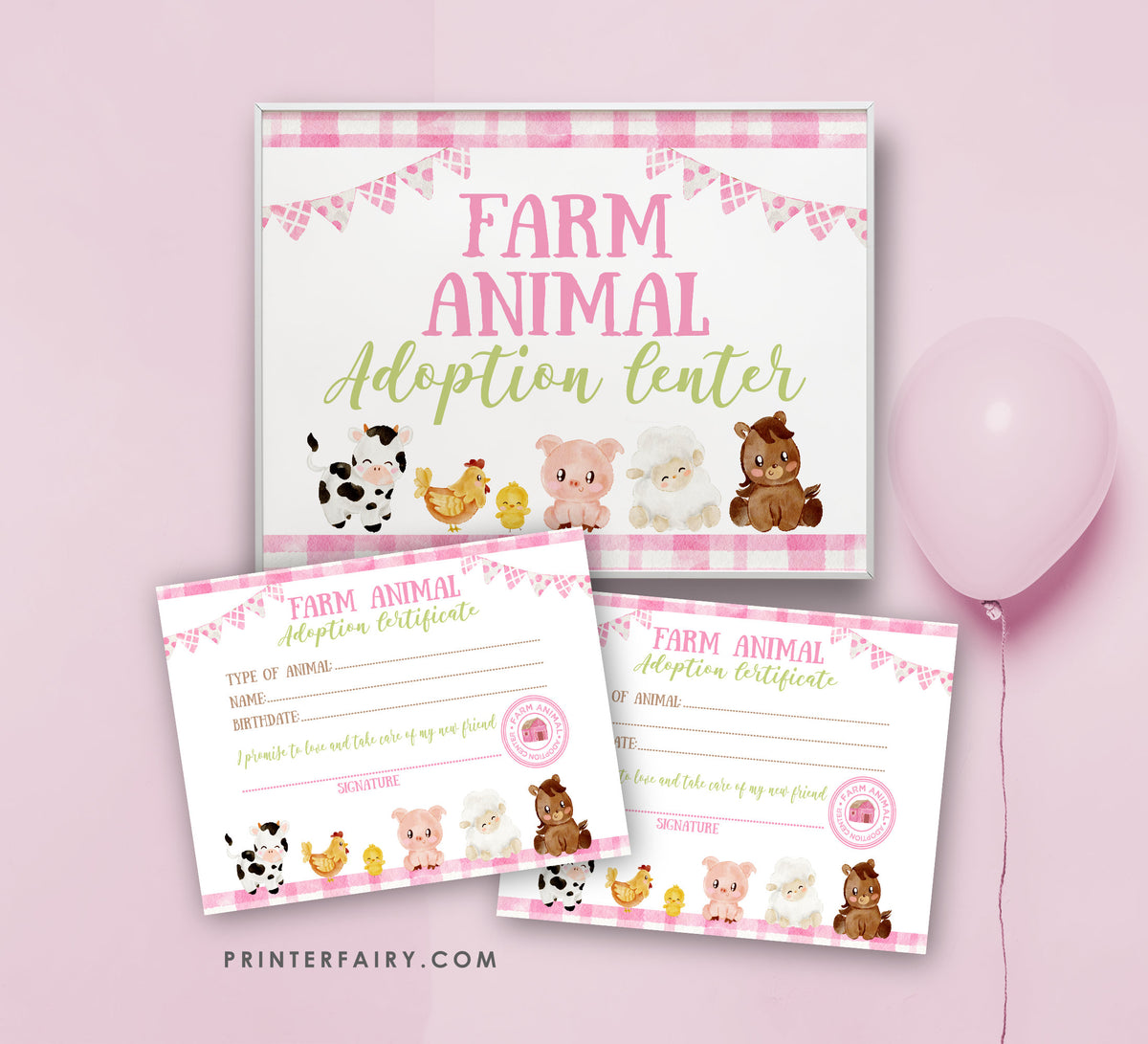 Farm Animal Adoption Sign and Certificate (Digital Download)