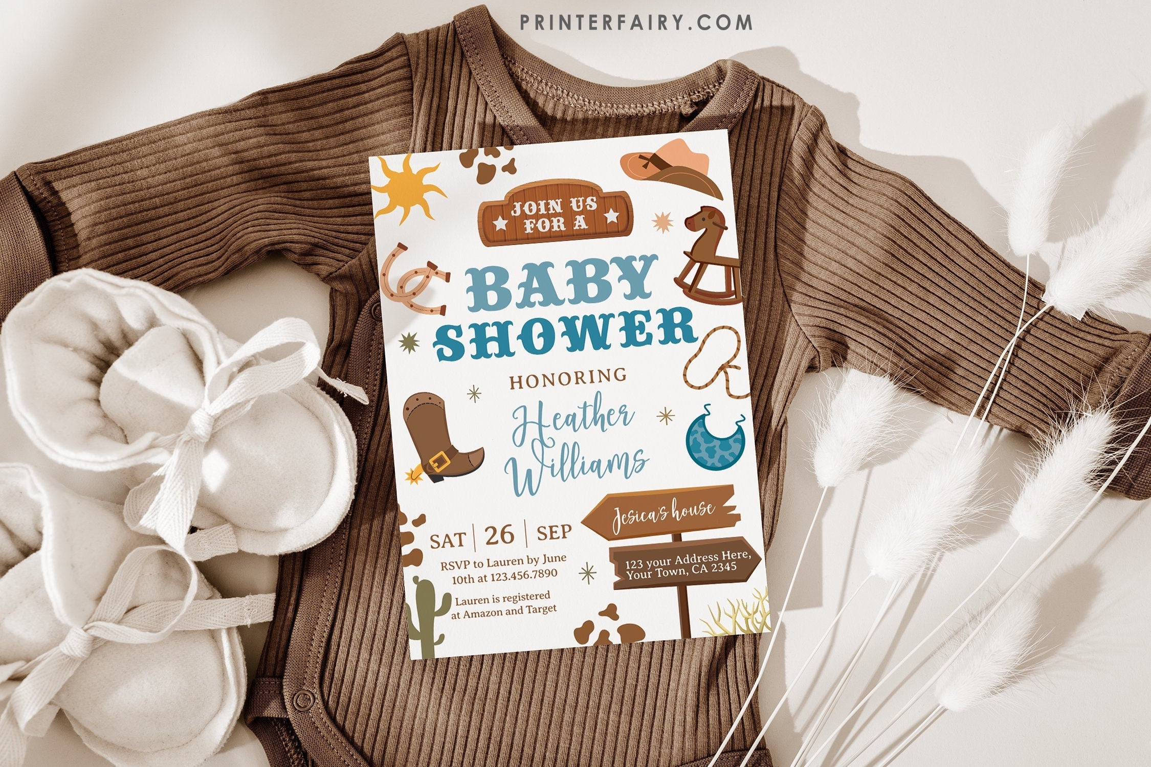 Cowboy Baby Shower Invitation, Wild West Rodeo (Editable Digital Item)