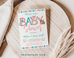 Woodland Girl Baby Shower Invitation, Editable Tribal Design (Digital Download)