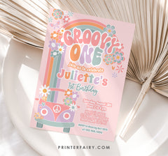 Editable Groovy One Birthday Invitation: 70s Floral Pastel Daisy Template (Digital Download)