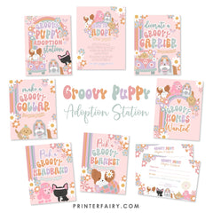 Groovy Puppy Adoption Party Station Kit,  Pawty Games Decor (Digital Download)