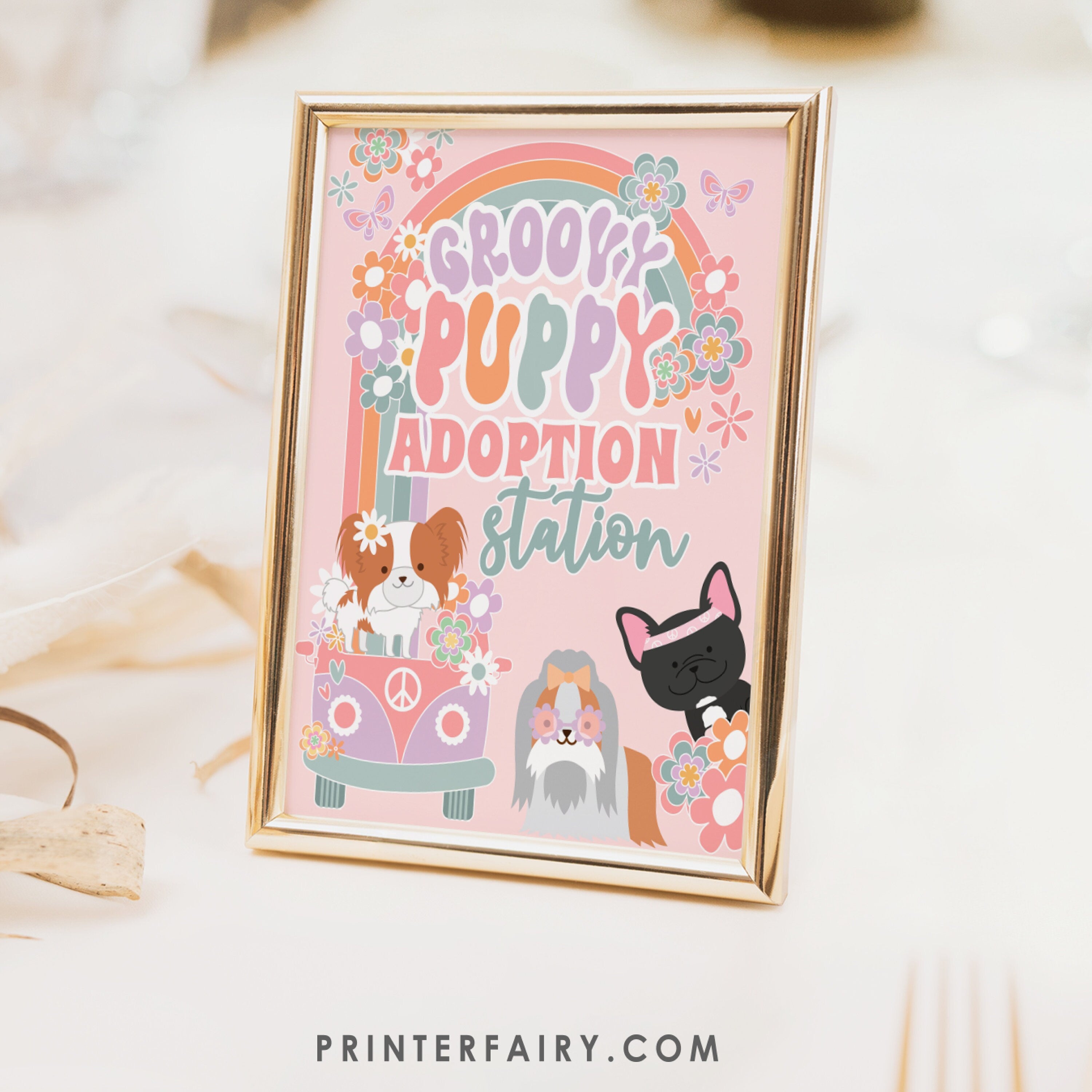 Groovy Puppy Adoption Station Sign and Certificate (Digital Download)