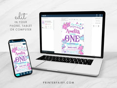 Girl Dragon 1st Birthday Invitation, Pink, Editable (Instant Download)