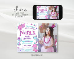 Dragon Birthday Invitation with Photo, Girl Party Invites (Editable, Printable Template)