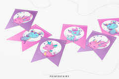 Dragon Birthday Party Banner, Girl Party Decor (Printable)