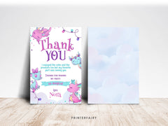 Dragon Birthday Thank You Card, Girl Party (Printable Template)