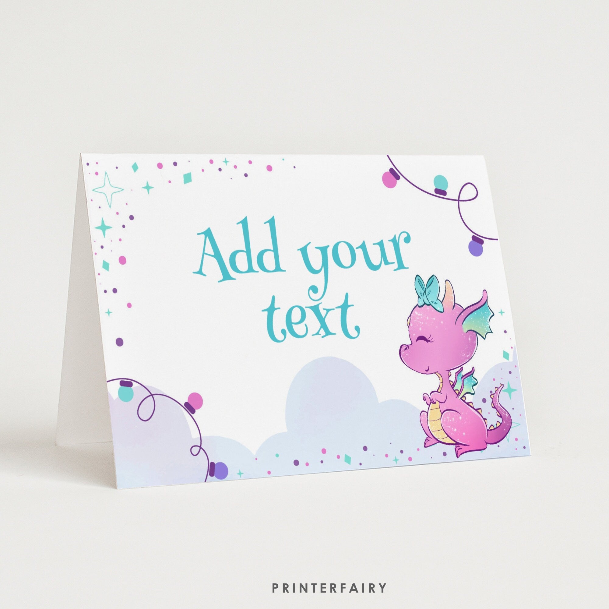 Girl Dragon Birthday Party Food Tents, Printable Table Signs (Digital Download)