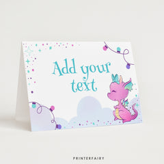 Girl Dragon Birthday Party Food Tents, Printable Table Signs (Digital Download)