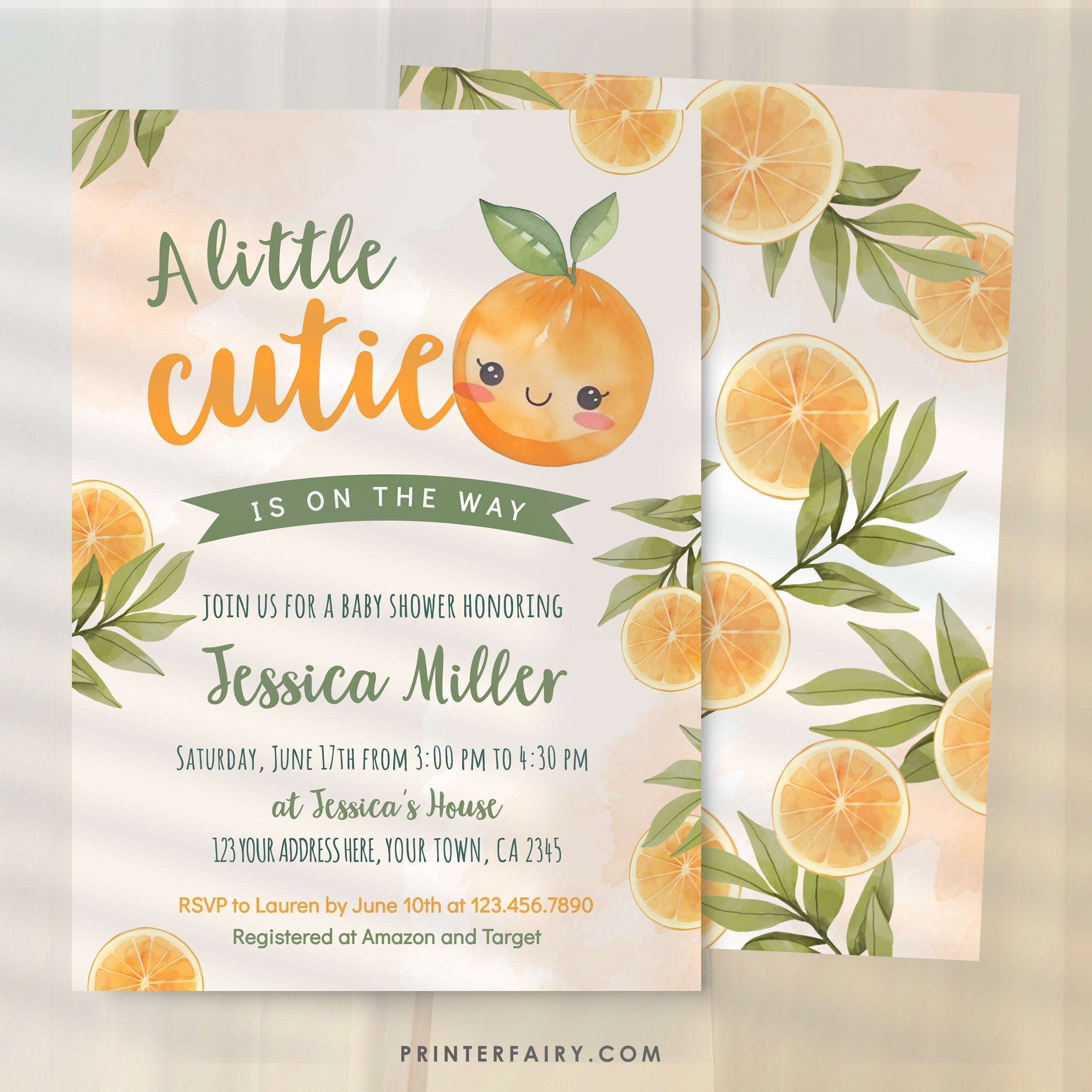 Orange Baby Shower Invitation, A Little Cutie Is On The Way (Digital Download)