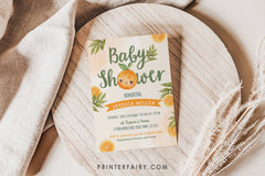 Orange Baby Shower Invitation Editable Template, A Little Cutie Theme, INSTANT DOWNLOAD