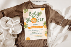 Orange Baby Shower Invitation Editable Template, A Little Cutie Theme, INSTANT DOWNLOAD