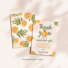 Orange Baby Shower Thank You Card Editable Template, Little Cutie Theme INSTANT DOWNLOAD
