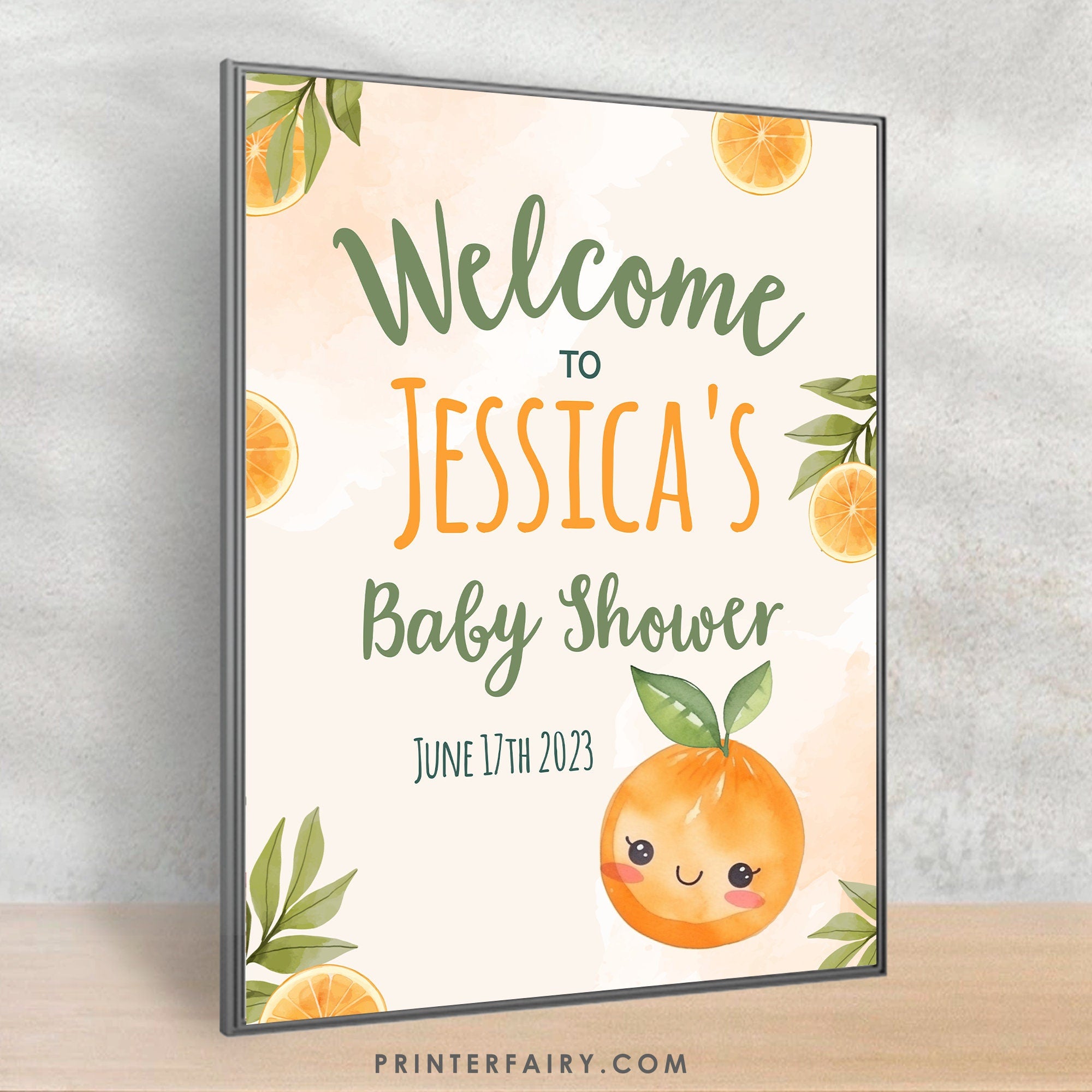 Orange Baby Shower Welcome Sign Editable Template INSTANT DOWNLOAD