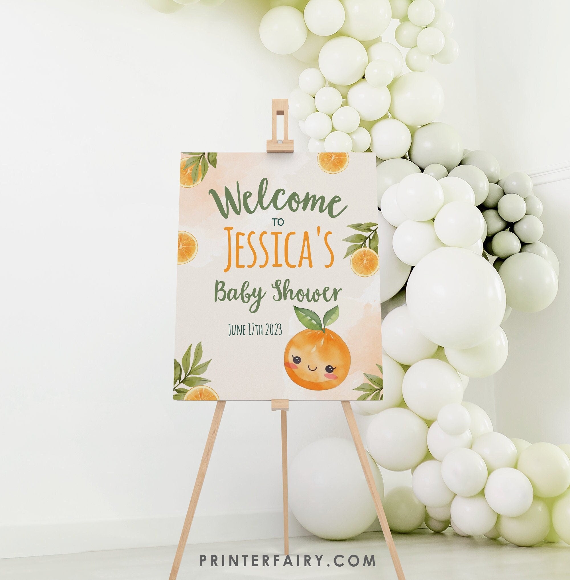 Orange Baby Shower Welcome Sign Editable Template INSTANT DOWNLOAD