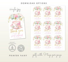 Candle Thank You Tag, Floral Pink and Gold Editable Label Template, Instant Download