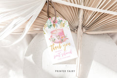 Candle Thank You Tag, Floral Pink and Gold Editable Label Template, Instant Download