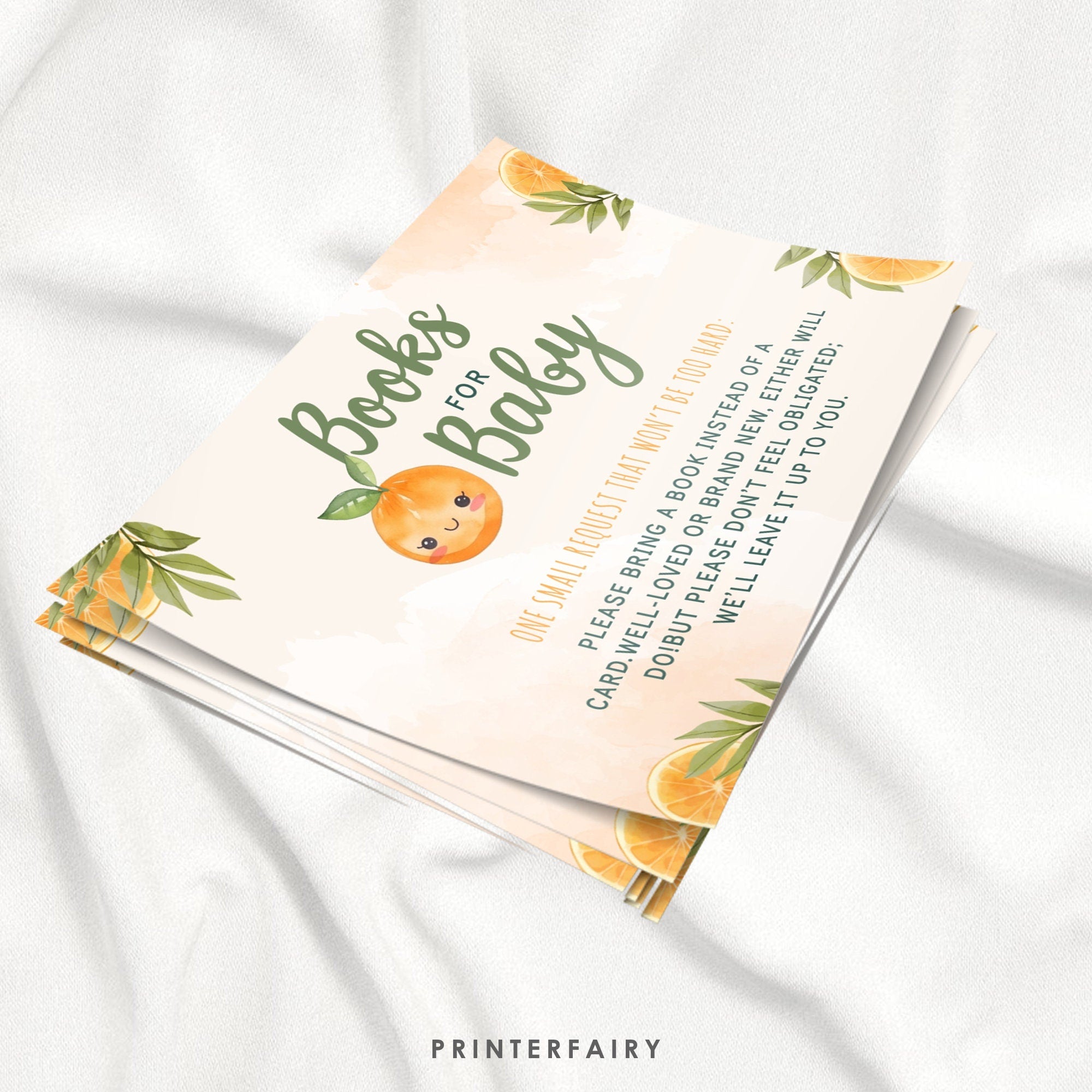 Orange Baby Shower Books for Baby Sign, Editable Template (Digital Download)