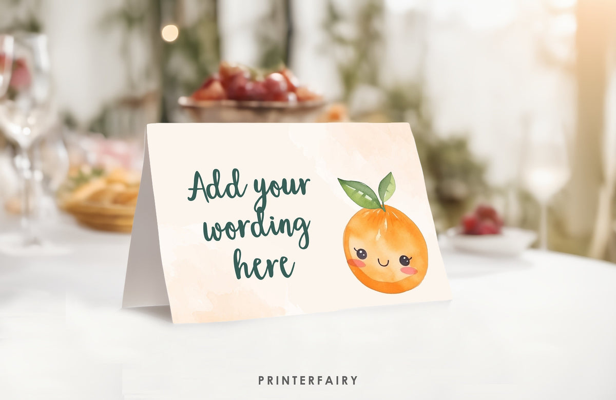 Orange Baby Shower Food Tents, Editable Table Signs (Digital)