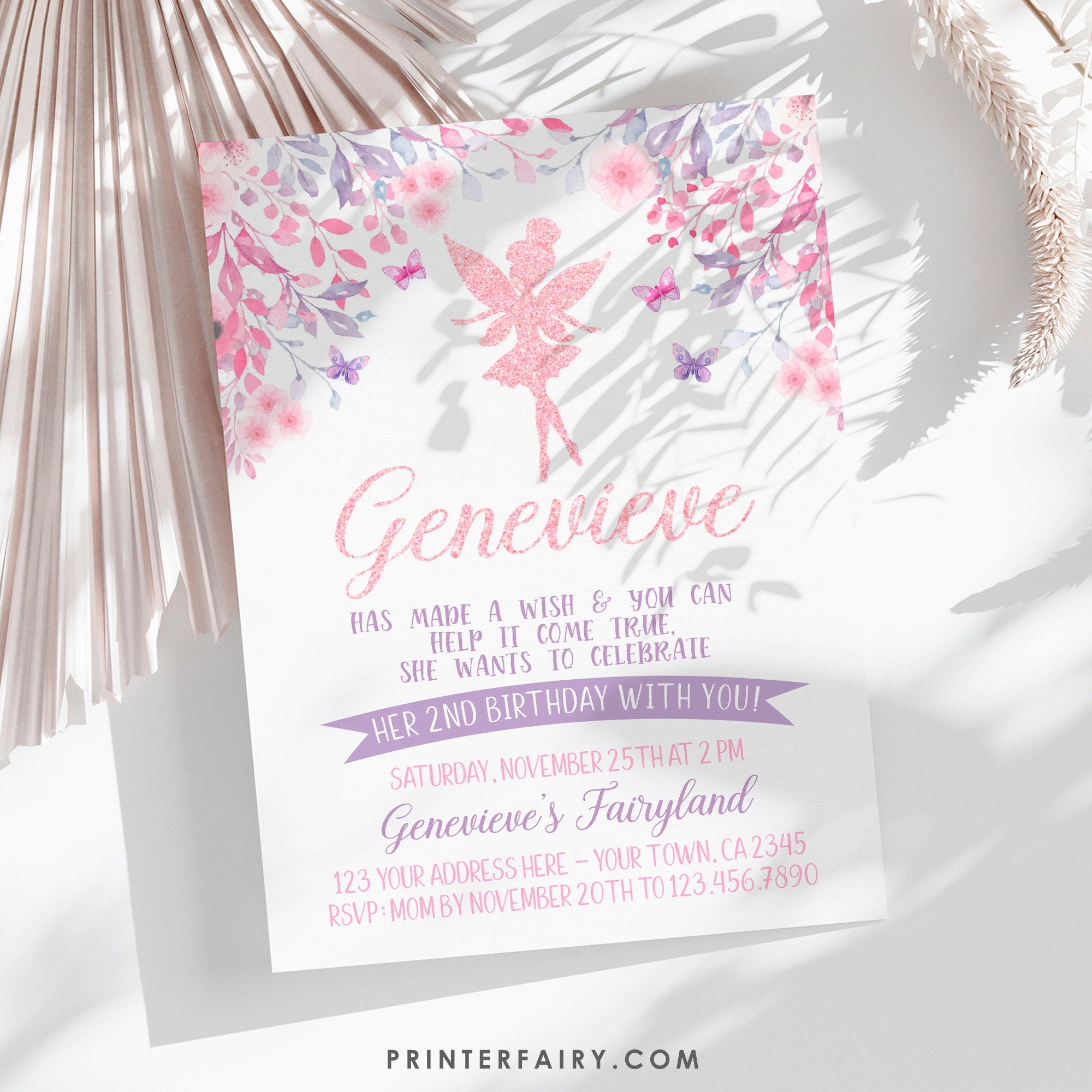 Editable Fairy Birthday Invitation, Floral Party (Digital Invite)