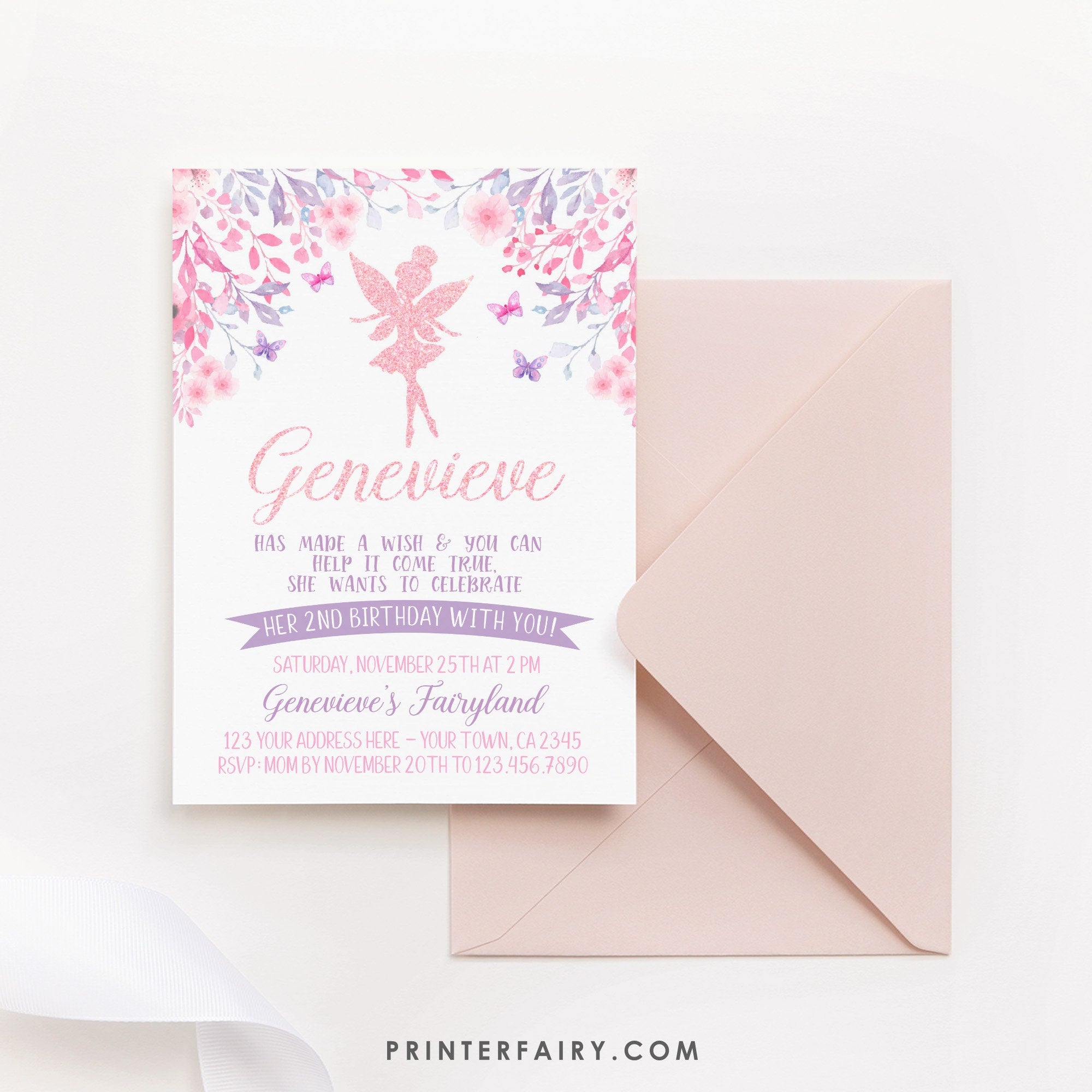 Editable Fairy Birthday Invitation, Floral Party (Digital Invite)