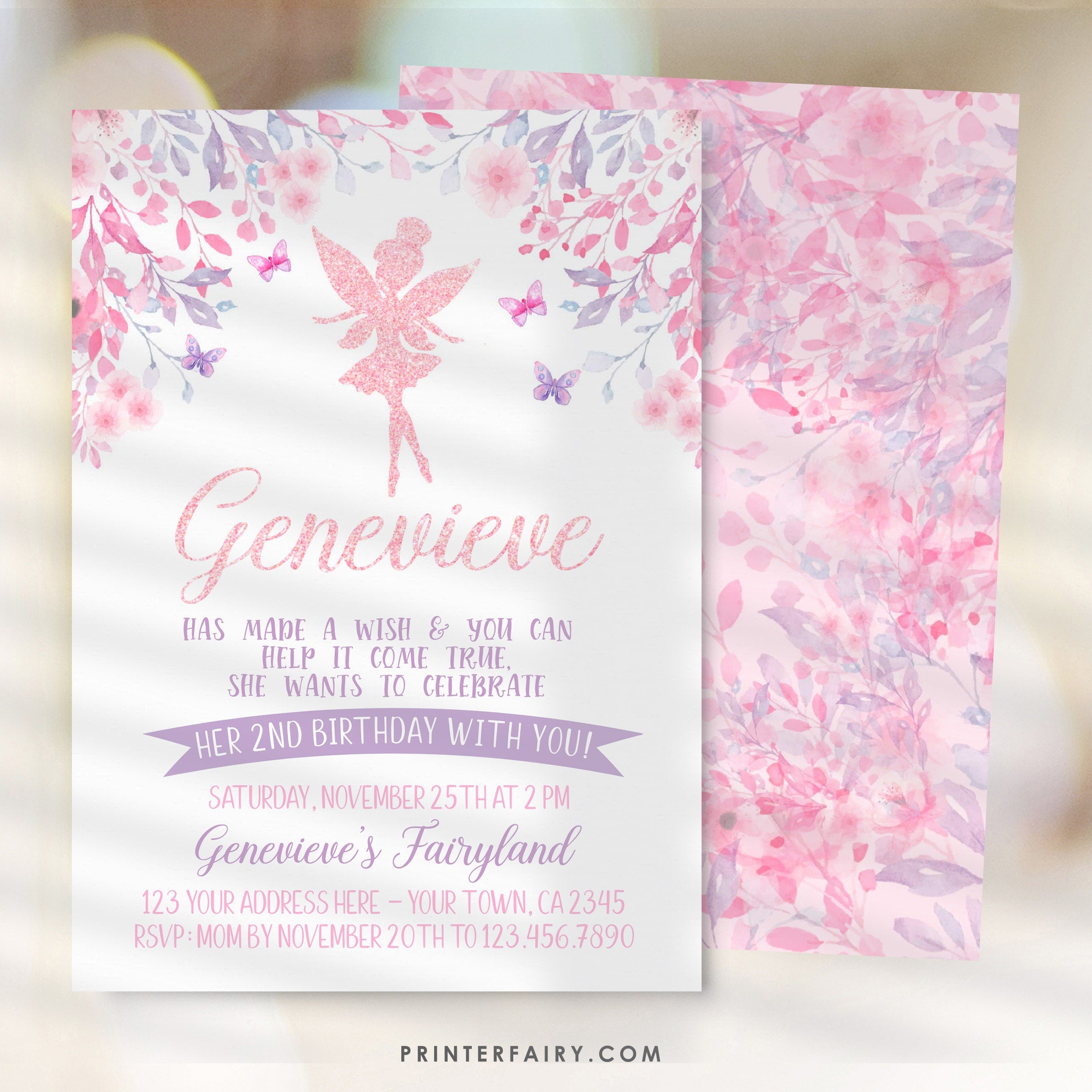 Editable Fairy Birthday Invitation, Floral Party (Digital Invite)
