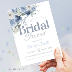 Dusty Blue Floral Bridal Shower Invitation - Editable (Digital Download)