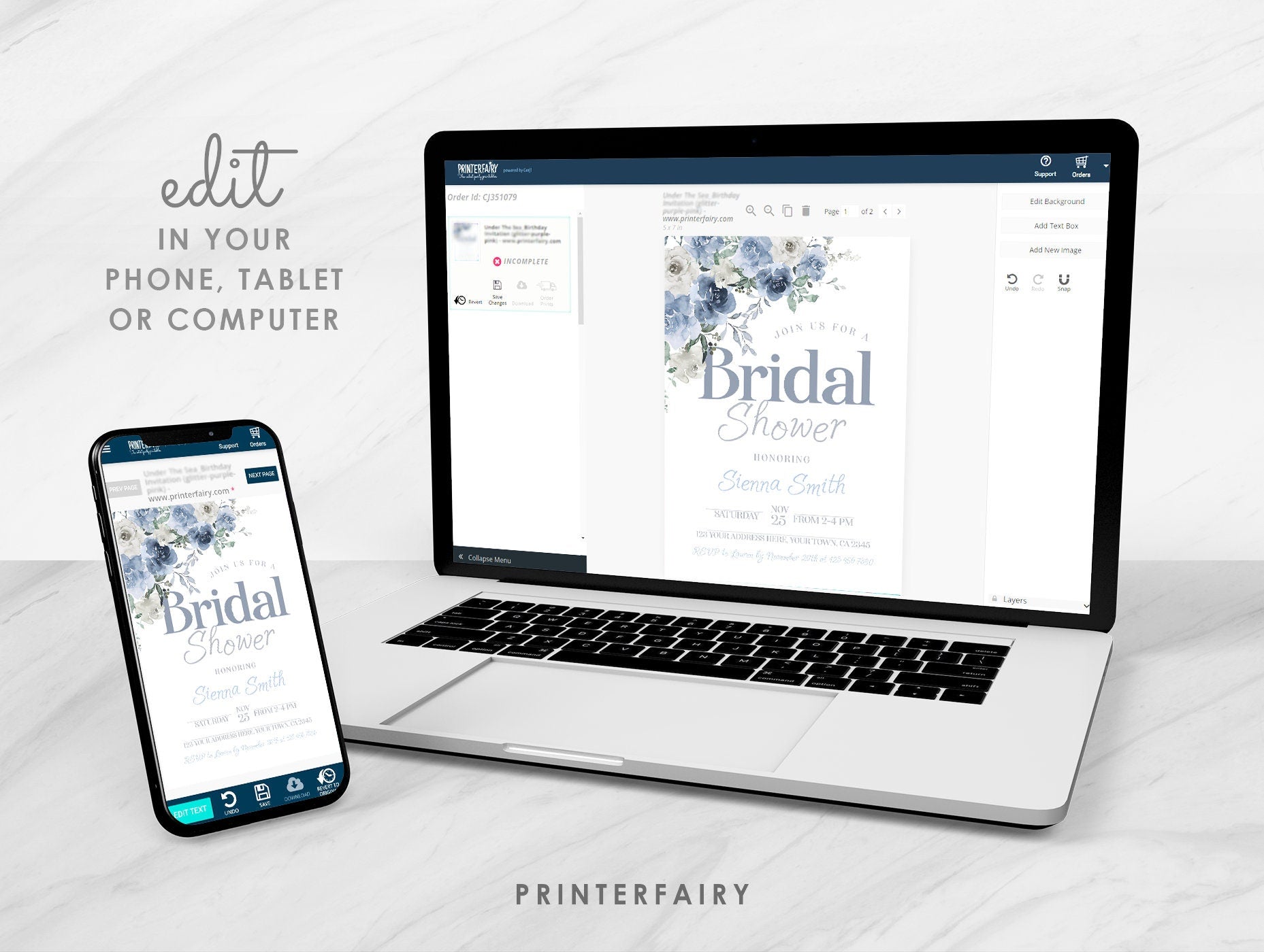 Dusty Blue Floral Bridal Shower Invitation - Editable (Digital Download)