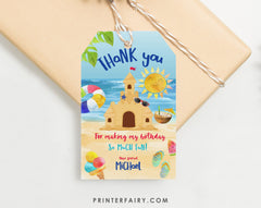 Sand Castle Beach Birthday Party Thank You Tags Editable Template, INSTANT DOWNLOAD