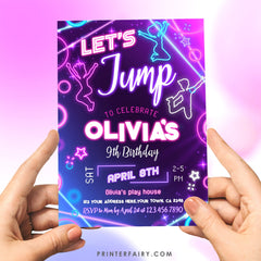 Jump House Birthday Invitation – Editable Neon Party (Digital)