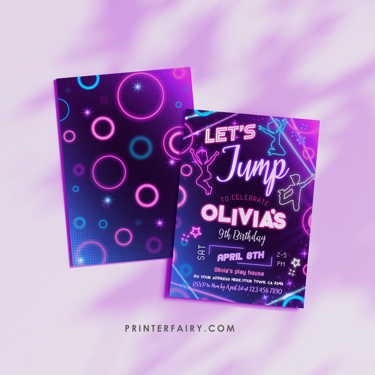Jump House Birthday Invitation – Editable Neon Party (Digital)