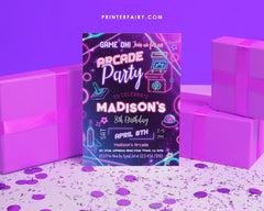 Arcade Birthday Invitation: Editable Gaming Party Invite (Digital Download)