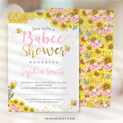 Bee Baby Shower Invitation, Sunflower, Editable Digital Invite