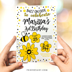Bee Birthday Invitation Editable Template for Any Age, Sunflower Party (Instant Download)